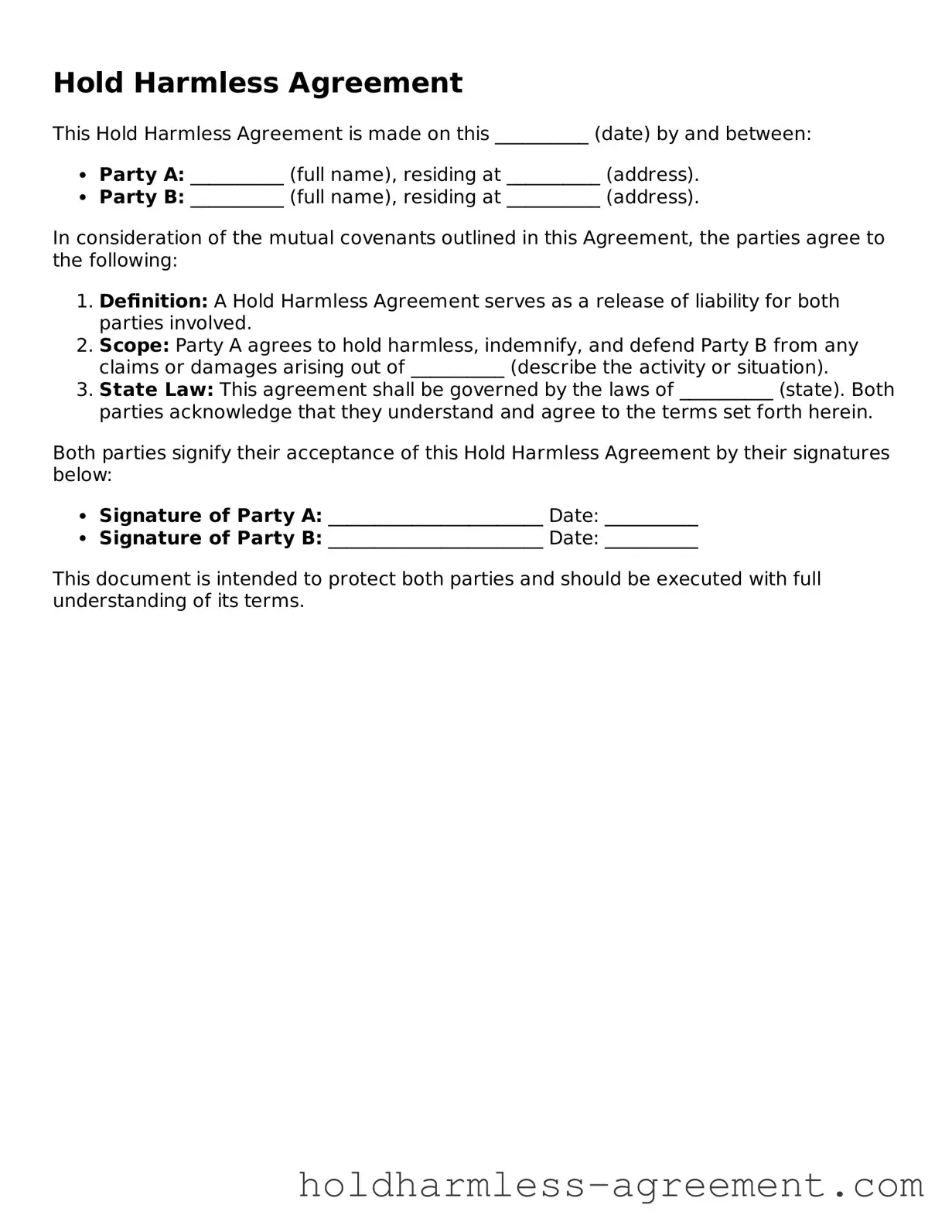 Attorney-Approved Hold Harmless Agreement Form